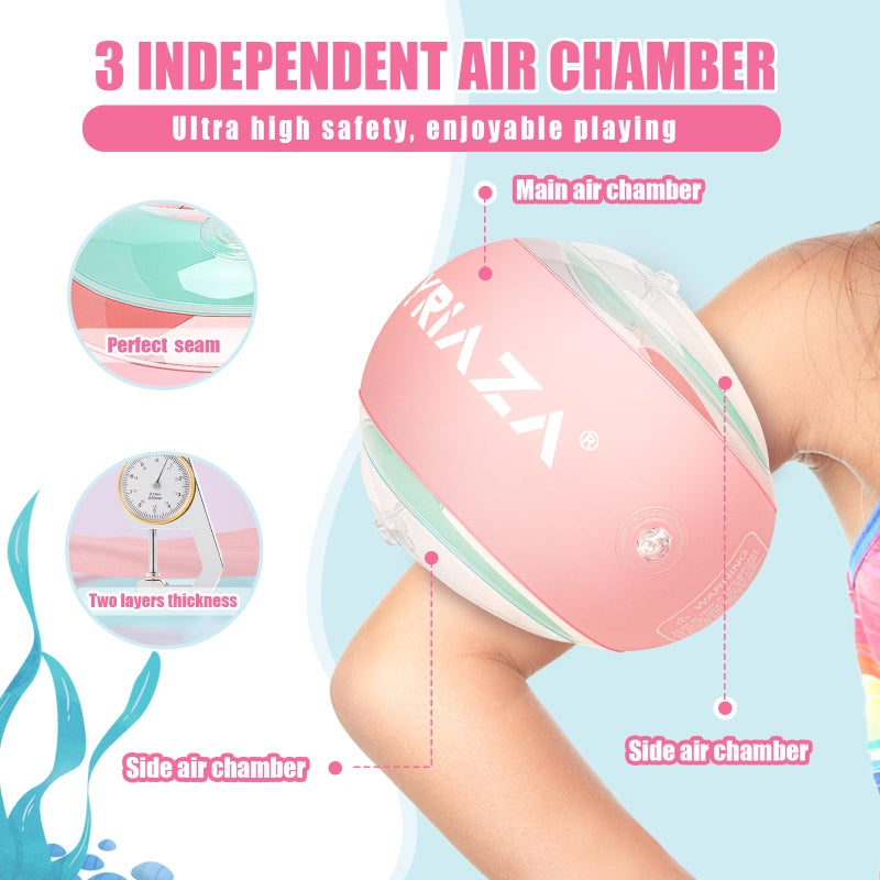 Loowarts Arm Floaties for Kids 2-6 Year,Inflatable Arm Bands Float as Water Wings & Swimmies,3-Chambers Independent Safety System for Toddler Weight (33-55 LB). Pink Floater Sleeves. - Image 3